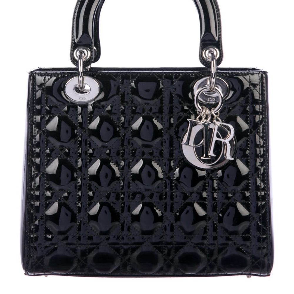 Black quilted patent Cannage leather Christian Dior Medium Lady Dior bag - Picture 11 of 15
